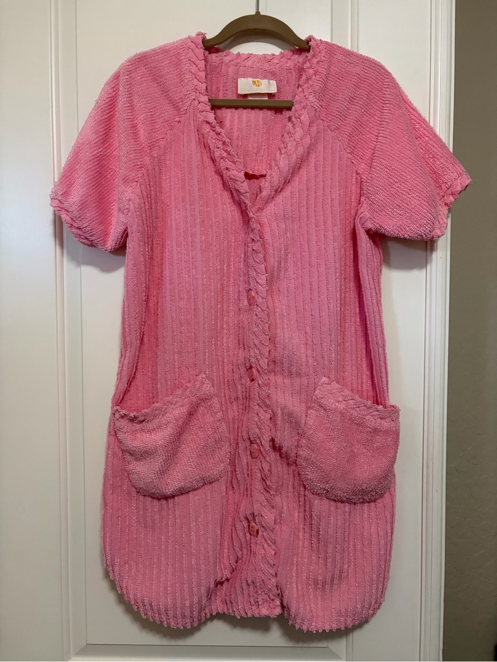 Rare 💗Vintage 💗Stan Herman 💗Pink S/S Chic Button Down Chenille Robe💗